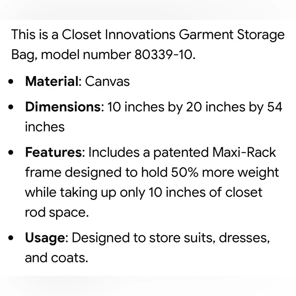 Canvas Garment Storage Bag - White